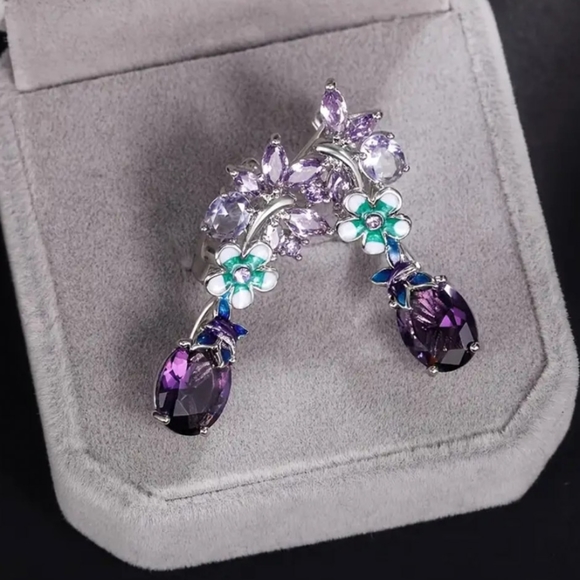 ๐925 Floral Butterfly Amathyst Earrings - Picture 4 of 9